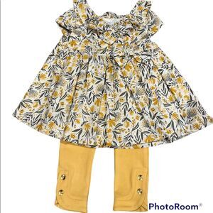 Tommy Bahama Golden Floral Dress and leggings Girls 3-6 months NWT